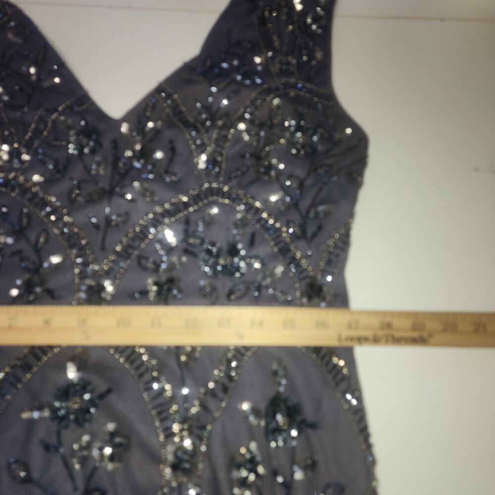 Adrianna Papell Dress Women 12 Beaded Gunmetal Grey Formal Wedding Evening Event - Picture 8 of 10